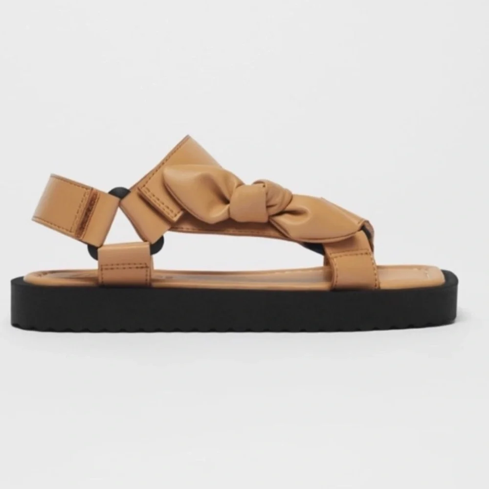 Zara |  Womens Tan Strapped Bow Sandals Size 36 - Picture 2 of 11